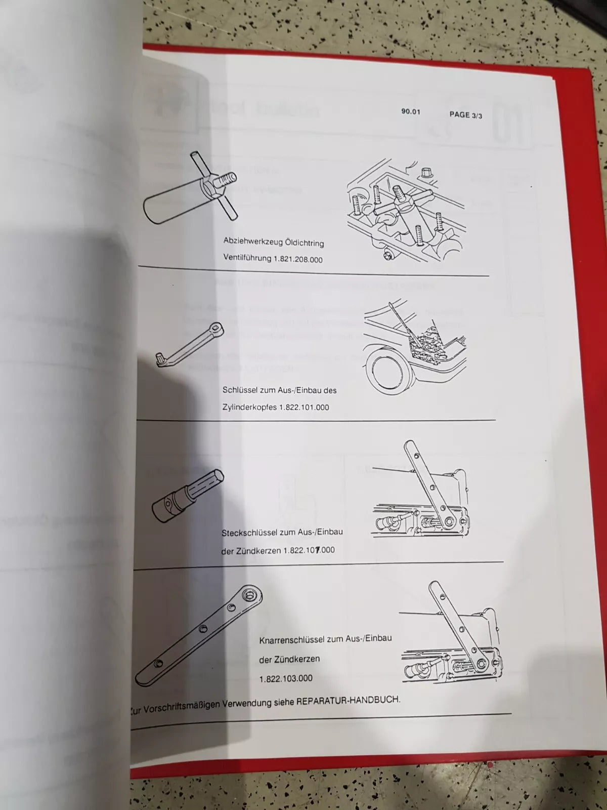 Alfa Romeo information about specialty tools ca. 1990-1992